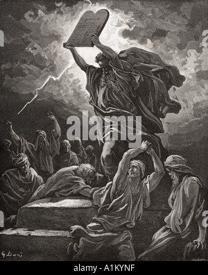 Gravure de la Dore illustrant la Bible Exode xxxii 19. Moïse brisant les tables de la Loi par Gustave Dore Banque D'Images