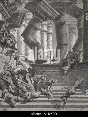 La gravure de la Dore illustrant la Bible juges xvi 28 à 30. La mort de Samson par Gustave Dore Banque D'Images