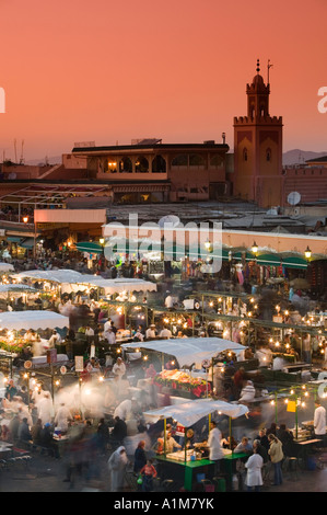 Stands de nourriture, Jemma el Fna, Marrakash, Maroc Banque D'Images