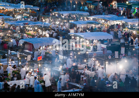 Stands de nourriture, Jemma el Fna, Marrakash, Maroc Banque D'Images