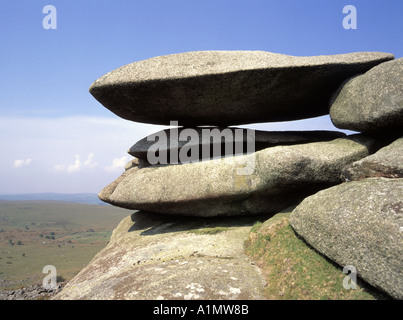 La Lande de Bodmin larbins Cheesewring et monument de pierres lieu populaire pour les randonneurs à proximité de carrière désaffectée Banque D'Images