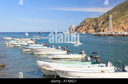 Les canots amarrés dans le port très animé à Cabo San Lucas Banque D'Images