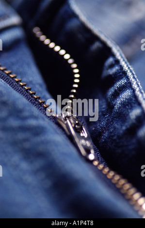 Fermeture éclair sur le Denim Jeans Banque D'Images