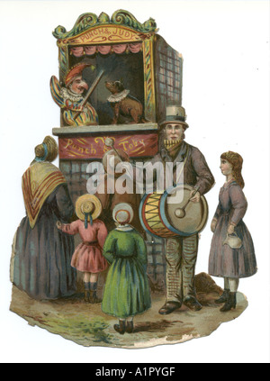 Punch & Judy street show scrap vers 1880 Banque D'Images