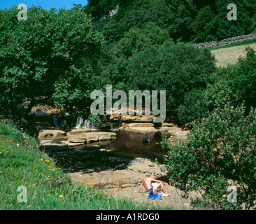 Le Wath Wain spéciale sur les pentes de la rivière, au-dessus de village de Keld, Upper Swaledale, North Yorkshire, Angleterre, Royaume-Uni. Banque D'Images