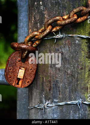 Cadenas rouillé sur gate poster Banque D'Images