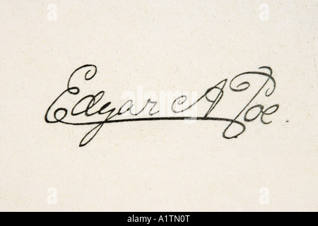 Signature D'Edgar Allan Poe, 1809 - 1849. Écrivain américain, rédacteur en chef et critique littéraire. Banque D'Images