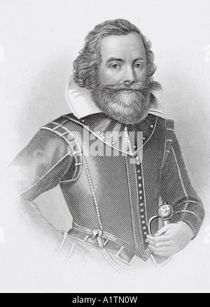 Capitaine John Smith, 1580-1631. Soldat anglais, explorateur, gouverneur colonial, amiral de la Nouvelle-Angleterre, et auteur. Banque D'Images