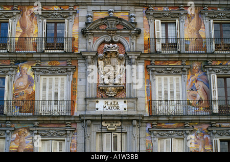 Espagne Madrid Plaza Major Casa de la Panaderia détail façade Banque D'Images