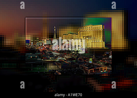 Expessionistic vue du Strip, près de Paris et Aladdin Hôtels et casinos de Las Vegas au Nevada Banque D'Images