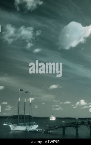 Bateau à voile & Bateau de croisière amarré,& ancrée dans Bar Harbor Maine USA. Banque D'Images