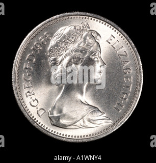 La reine Elizabeth II Regina Reg 2 virgule 5 cinq nouveaux pence P droit face aux jeunes de la couronne lumineuse argent profil Banque D'Images