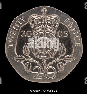 La reine Elizabeth II Regina Reg 2 virgule 20 vingt nouveaux pence P ancienne couronne rose vif argent Banque D'Images