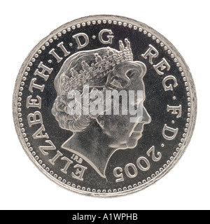 La reine Elizabeth II Regina Reg 2 virgule 5 cinq nouveaux pence P droit face aux jeunes de la couronne lumineuse argent profil Banque D'Images