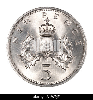 La reine Elizabeth II Regina Reg 2 virgule 5 cinq nouveaux pence P droit face profil jeune chardon d'argent couronne de houx lumineux Banque D'Images
