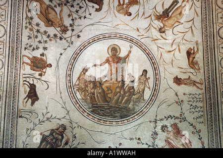 Le Triomphe de Neptune mosaïque romaine dans le musée du Bardo à Tunis, capitale de la Tunisie Banque D'Images