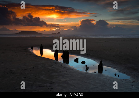 Naufrage de l'Helvetia sur Rhossili Bay dans la péninsule de Gower, au Pays de Galles Banque D'Images