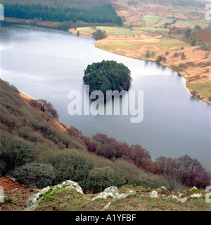 Île boisée au stylo y garreg Elan Valley réservoir Powys Pays de Galles UK Banque D'Images