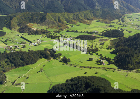 Korimiko terre agricole ile sud Nouvelle Zelande Marlborough aerial Banque D'Images