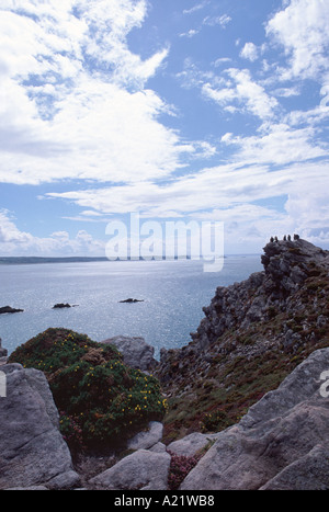 Cap d'Erquy et baie de Saint Brieuc sur la côte de Bretagne, France Banque D'Images