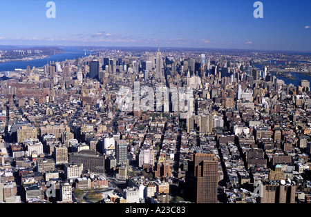 USA New York NYC Vue aérienne de Manhattan de la Twin Towers Banque D'Images