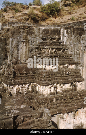 Cave n° 16 : temple Kailasa. Avis de Sikhara. Ellora, Aurangabad, Maharashtra, Inde. Banque D'Images