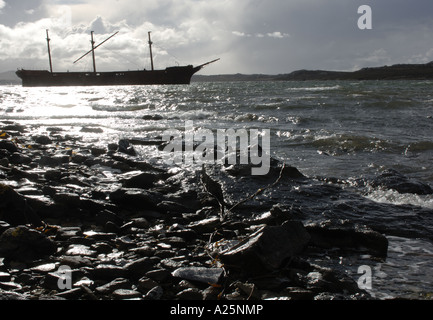 Bateau Bateau paysage vue de l'île Falkland war memorial anniversaire wod voile vie naufrage épave grille lady Elizabeth stanley Banque D'Images