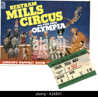 Bertram Mills Circus annonce et ticket 1948 Banque D'Images