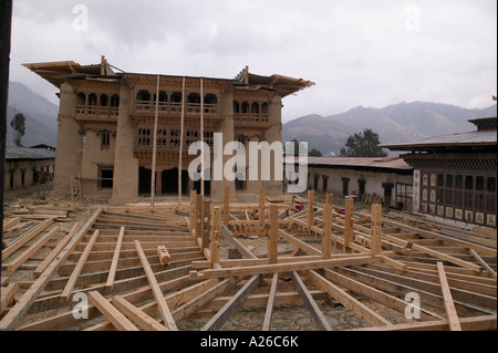 Rénovation de la monastère Gangtey Gompa au Bhoutan Banque D'Images