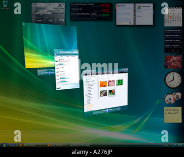 Microsoft Windows Vista, version anglaise, bureau avec perspectively organisé, capture d'applications Banque D'Images