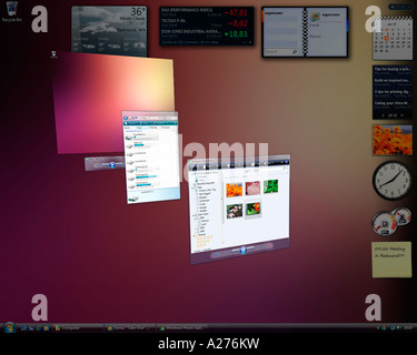 Microsoft Windows Vista, version anglaise, bureau avec perspectively organisé, capture d'applications Banque D'Images