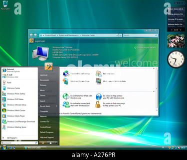 Microsoft Windows Vista, version anglaise, du bureau et du menu Démarrer, capture d'écran Banque D'Images