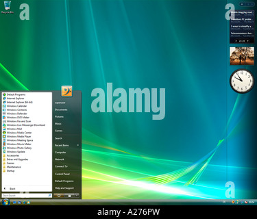 Microsoft Windows Vista, version anglaise, du bureau et du menu Démarrer, capture d'écran Banque D'Images