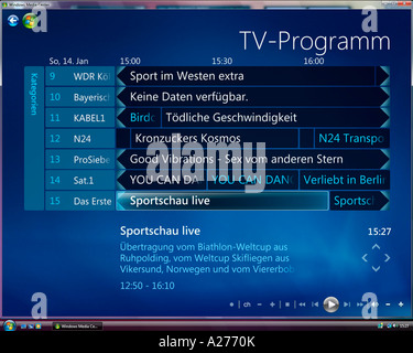 Microsoft Windows Vista, version allemande, Centre des médias, de l'interface utilisateur guide TV électronique, capture d'écran Banque D'Images