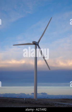 Éoliennes sur une prairie ridge près des contreforts du sud de l'Alberta au lever du soleil avec quelques nuages et vent léger Canada Banque D'Images