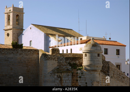 Les murs de la ville de Peñiscola Comunitat Cataluña Costa del Azahar España Espagne Espagnol Iberia Espagne Europe Banque D'Images