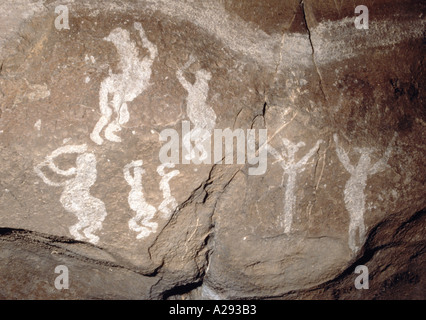 Peintures de roche en pictogrammes Hueco Tanks State Historical Park dans l'ouest du Texas Banque D'Images