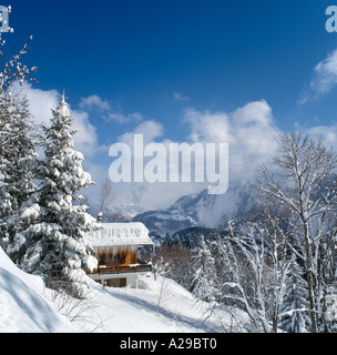 Chalet et vue du vieux village de Leysin, Alpes Suisses, Suisse Banque D'Images