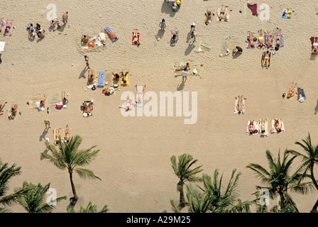 Vue aérienne de gens en train de bronzer sur la plage de Waikiki Hawaï Banque D'Images