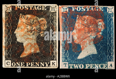 Un penny black et 2d Blue stamps 1840 Banque D'Images