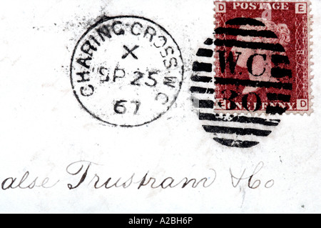 Timbre rouge de penny sur Enveloppe 1867 Banque D'Images