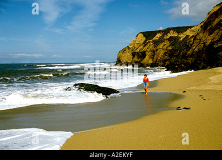 La Côte de San Mateo en Californie femme marche sur Cowell Ranch State Beach Banque D'Images