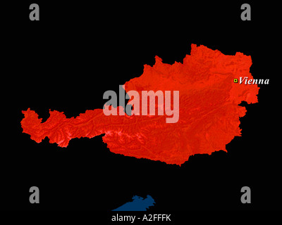 A mis en relief Image satellite de l'Autriche avec la capitale vienne illustré Banque D'Images