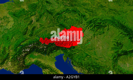 Image satellite de l'Autriche a souligné en rouge Banque D'Images