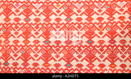Détail de tissu en brocart mexicain avec motifs anthropomorphes Chiapas Mexique Banque D'Images