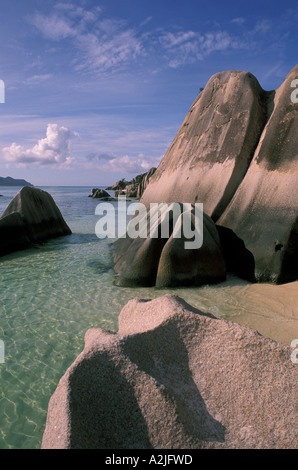 L'Afrique, les Seychelles, l'île de La Digue, Anse Union européenne, Pointe Source d'Argent Banque D'Images