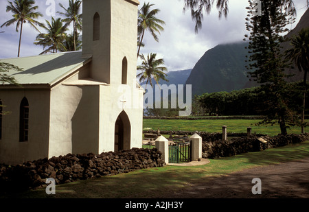 Le Père Damien s'église sur la léproserie de la péninsule de Kalaupapa aujourd'hui un lieu historique national park Molokai Hawaii Banque D'Images