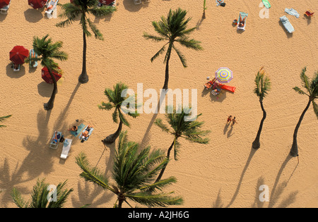 Une vue de dessus de la plage de Waikiki sur l'île d'Honolulu Hawaii Ohau Banque D'Images