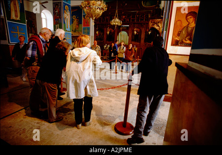 Madaba, Jordanie, Asie (aka Medba grec-orthodoxe), l'église Saint Georges, l'ancienne mosaïque de la Palestine Banque D'Images