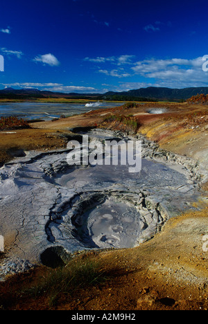 L'Asie, la Russie, le Kamchatka boue pot dans la Caldera Uzon. Banque D'Images